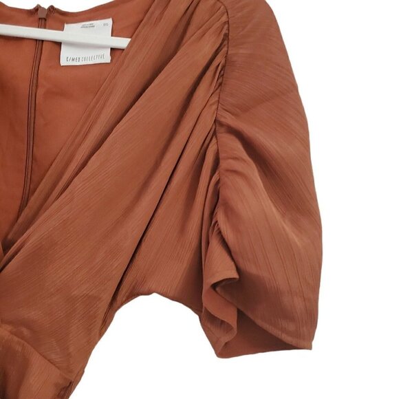 C/meo Collective Womens Mini Dress XXS Cognac Copper‎ Eminence Tie Waist Draped - Picture 6 of 13